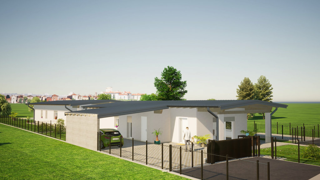 Green Village San Giorgio Bombaiu render vista nord ovest